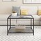 Costway Glass Coffee Table 27.5 Inch 2-Tier Square with Mesh Shelf Living Room Grey/Transparent